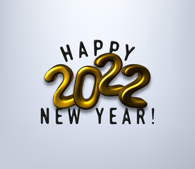 Happy New Year 2022 3d realistic gold vector lettering illustration