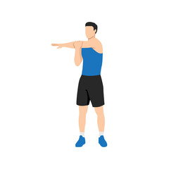 Fototapeta na wymiar Man doing Standing cross body arm. Shoulder stretch exercise. Flat vector illustration isolated on white background