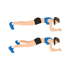 Woman doing Plank jacks. Extended leg exercise. Flat vector illustration isolated on white background