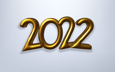 Happy New Year 2022 3d realistic gold vector lettering illustration