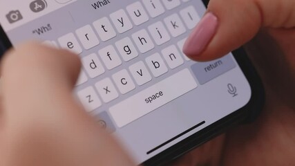Girl hands typing text on smartphone mobile phone. Closeup woman hands touching smart phone screen. Unknown person hands using cellphone - Powered by Adobe