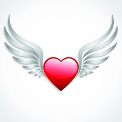 3d glossy heart with white wings illustration