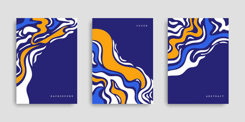 Set of covers in hand drawn style. Template collection with with wavy shapes. Abstract background with tiger pattern. Vector illustration. Design cover, poster, wallpaper, notebook, catalog. Stock