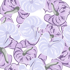 Creative lilac anthurium flowers seamless pattern . Trendy exotic hawaiian plants backdrop.
