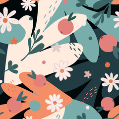 Doodle organic shapes seamless pattern. Cute tropical collages contemporary wallpaper.