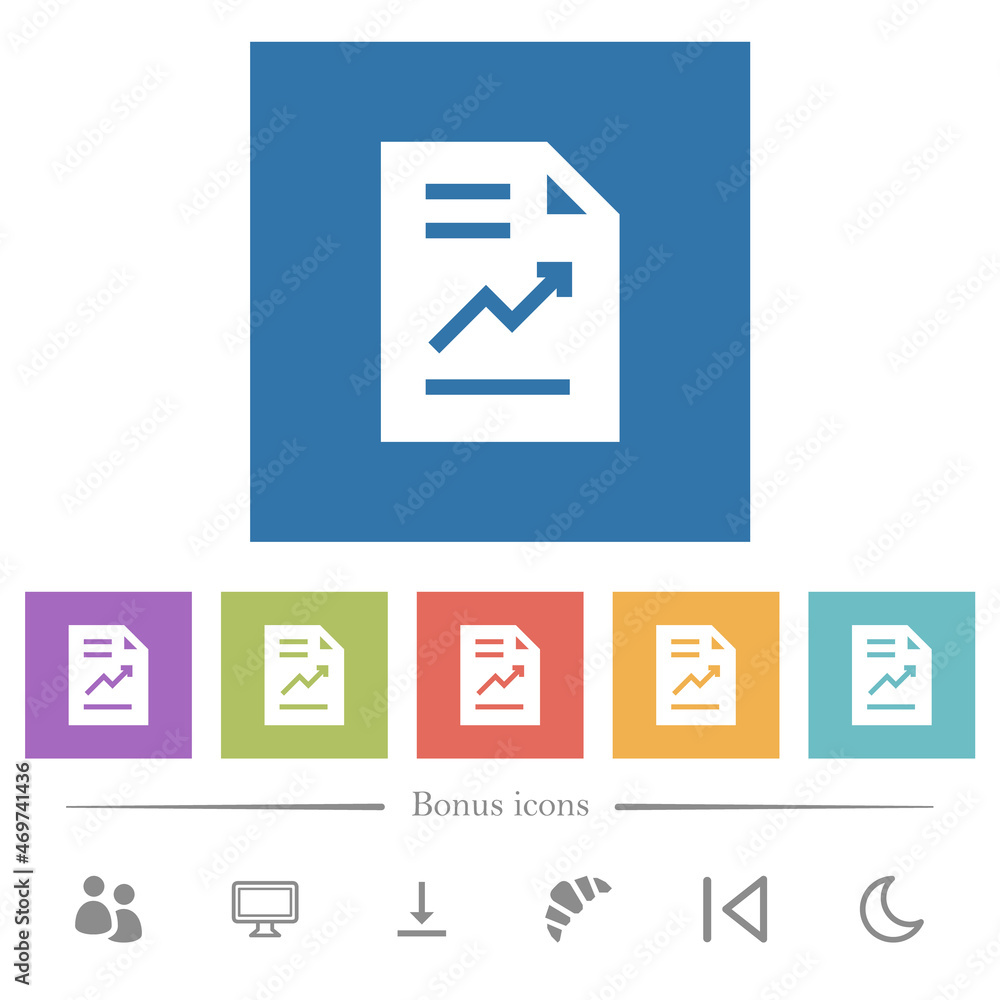 Poster report with graph solid flat white icons in square backgrounds