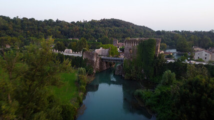 Fototapeta na wymiar The upper view of the bridge to Borghetto Sul Mincio near Verona in Italy