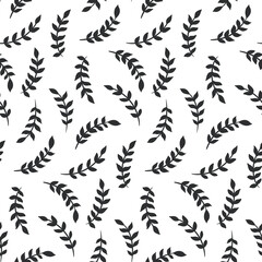 Fototapeta na wymiar Seamless pattern with simple composition. Freely spaced twigs with small leaves on a white background. Vector illustration.