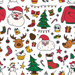 new year drawings icons, set of festive graphics. Christmas design elements.