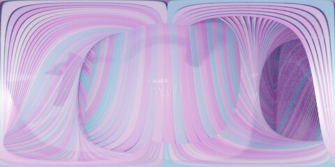 3d illustration, 3D rendering. VR 360 pastel iridescent colors green, pink and blue circle round waves