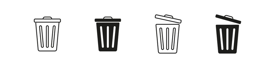 Trash bin icon. Waste bin vector set. Garbage container bucket. Delete rubbish  sign. Trash basket dustbin. - obrazy, fototapety, plakaty