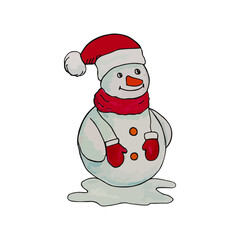A collection of Snowman and Christmas elements isolated on white. Watercolor illustration.