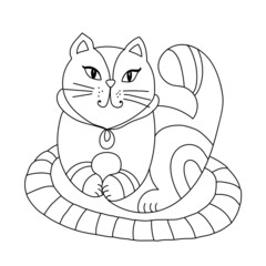 Cute funny cat. Vector illustration of a lying cat on the mat.