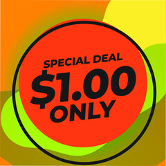 sale discount label, Special Deal $1.00 Only Round Shape Sale Label Vector Illustration. Red, Yellow, Green Color Sale Label