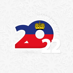 Happy New Year 2022 for Liechtenstein on snowflake background.