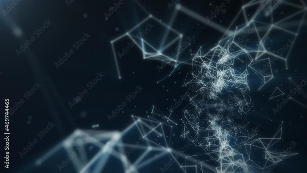 Aufkleber abstract connected dots and lines on blue background with bokeh. business, science, communication, n