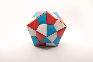 colorful paper origami - modular icosahedron - macro - isolated