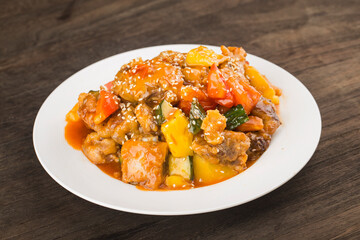 Chinese cuisine- sour and sweet spare rib with pineapple and Cucumber
