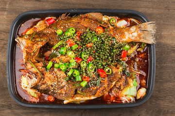 Chinese Cuisine: a plate of spicy roast fish