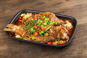 Chinese Cuisine: a plate of spicy roast fish