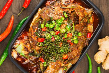 Chinese Cuisine: a plate of spicy roast fish