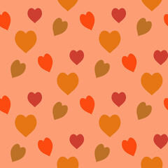 Seamless pattern with hearts on light orange background. Vector image.