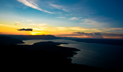 The beauty of Lake Toba which is a caldera lake comes from an ancient volcanic eruption and is the largest volcanic lake in the world. View from geosite hutaginjang. North Sumatra, Indonesia