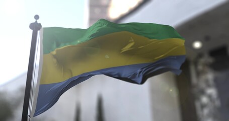 Gabon waving national flag 3D illustration