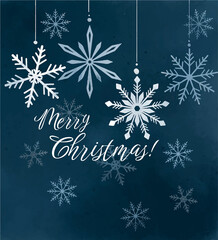 Obraz na płótnie Canvas dark blue christmas card with snowflakes, watercolor texture