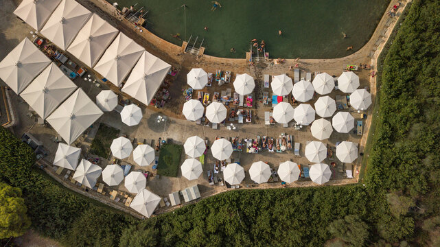Vouliagmenis Lake Beach from Above, Near Capital of Greece Athens