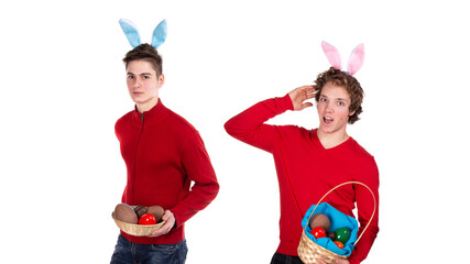 Two handsome guys. Easter and cheerful men.