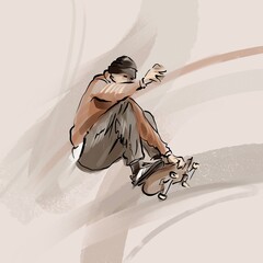 Urban boy with a skateboard. Young boy riding in the park on a skateboard