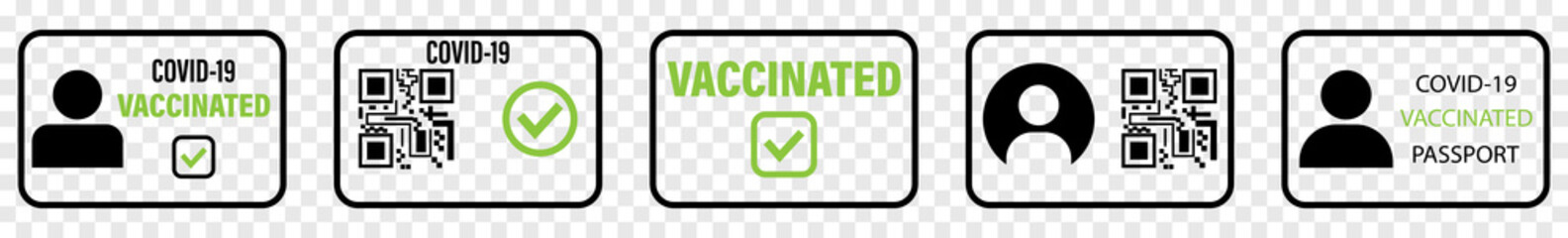 Vaccine passport Covid-19 icon set. Vector illustration isolated on transparent background - obrazy, fototapety, plakaty