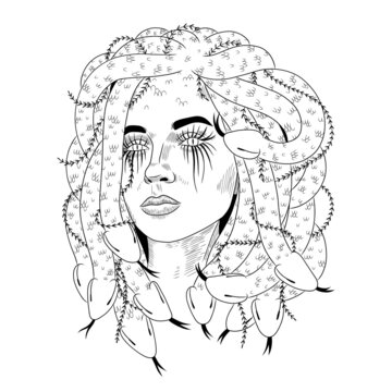 female gorgon. ancient mythology, mystical abilities. face of a beautiful woman and hair of snakes