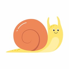 Cute snail icon flat or cartoon style. Isolated on white background.