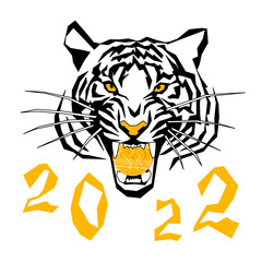 An aggressive tiger with cryptocurrency. Bitcoin. New Year, Christmas 2022.