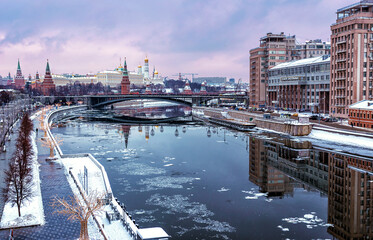 View of the Moscow river and the Kremlin in a winter day