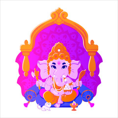 Lord Ganesha Remover of Obstacles Indian God. Vector illustration in cute cartoon style. 