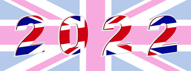 United kingdom flag on the year 2022.  Vector illustration.