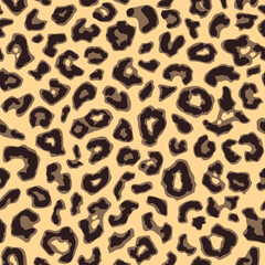 Seamless jaguar fur pattern. Fashionable wild color leopard print background. Modern panther animal fabric textile print design. Stylish vector color illustration