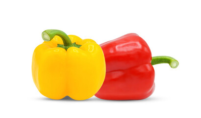 Whole red yellow bell pepper isolated on white background.