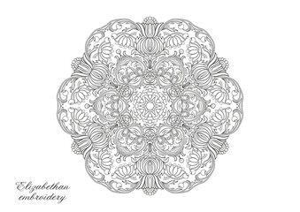 Fantasy flowers in retro, vintage, embroidery style. Element for design. Outline hand drawing vector illustration.