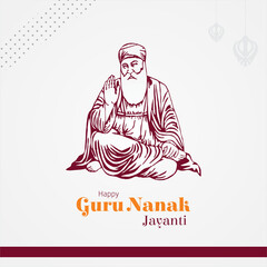 Happy Guru Nanak Jayanti Poster. Illustration of Shri Guru Nanak dev ji