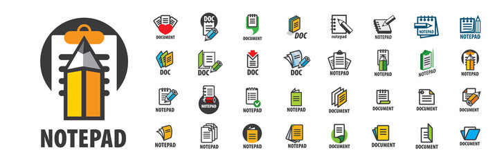 A set of vector icons with the image of a notepad for writing