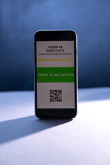 Mockup of international Covid-19 vaccination certificate / health passport.