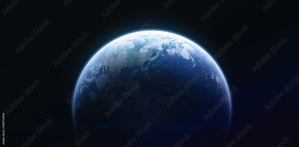 Poster planet earth on black background. blue planet surface. elements of this image furnished by nasa