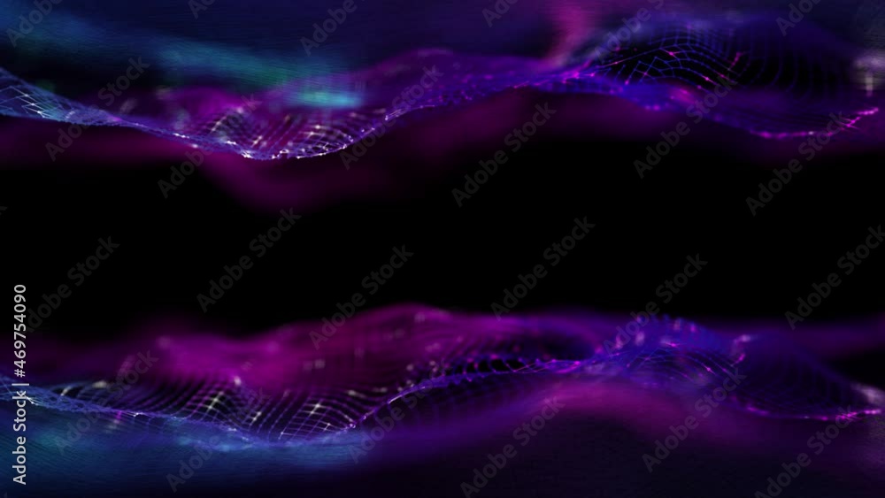 Poster blue blockchain technology animation. network connection structure and information technology concep