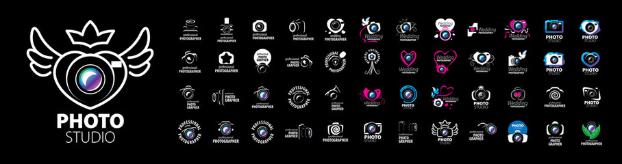 A set of vector logos by a professional photographer on a black background
