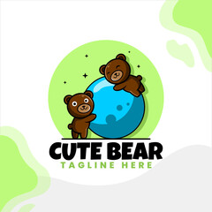 bear character logo design playing ball