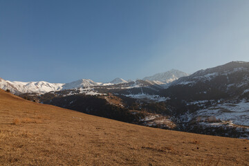 Panorama of the mountains: The Tien Shan Mountains in the evening